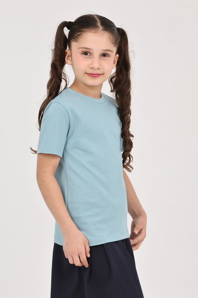 ERDEM KIDS تي شيرت مدرسي كاجوال أساسي بأكمام قصيرة غير مطبوعة للأطفال البنات