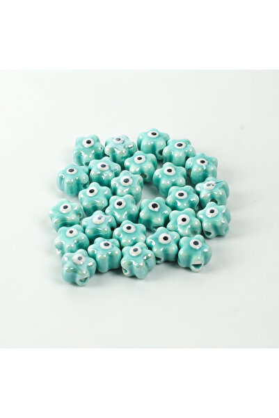 yfhobi 1 Adet- 11 mm Çiçek Nazar Desenli Porselen Boncuk, Turkuaz-Yeşil Renk ...