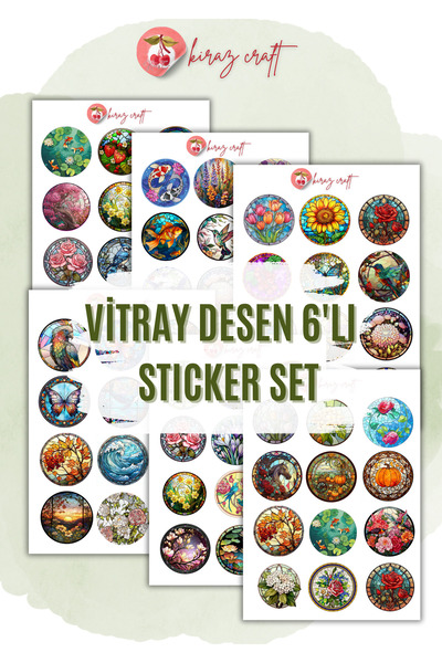 Kiraz Craft 6'lı Vitray Desen Sticker Set- Planner Ajanda Bullet Journal Için...