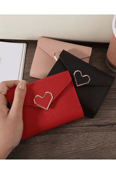 DOODLE Heart Embellished Wallet - Tri-Fold, Coin - Credit Card Compartments, Casual Faux Leather