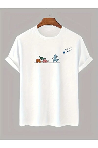 NoVibe تي شيرت قطن 100% كبير الحجم مطبوع عليه ديناصور للجنسين