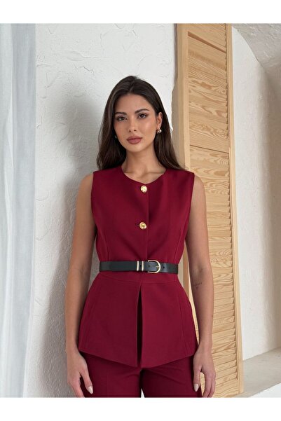 SOFT Stylish Vest with Gold Button Faux Leather Belt