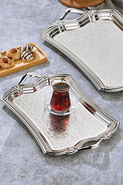 KT HOME Silver Tray - Presentation Tray for Catering and Tea/Coffee Tray