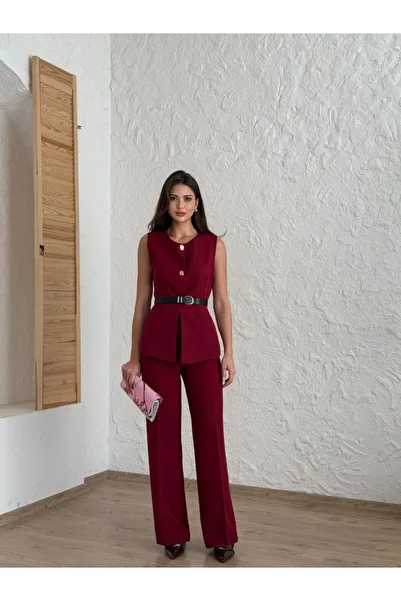 SOFT Stylish Vest with Gold Button Faux Leather Belt