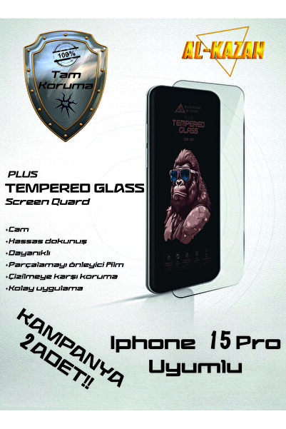 BUKREM STORE واقي شاشة شفاف مضاد للكسر لهاتف iPhone 15 Pro (عبوة من قطعتين) ر...