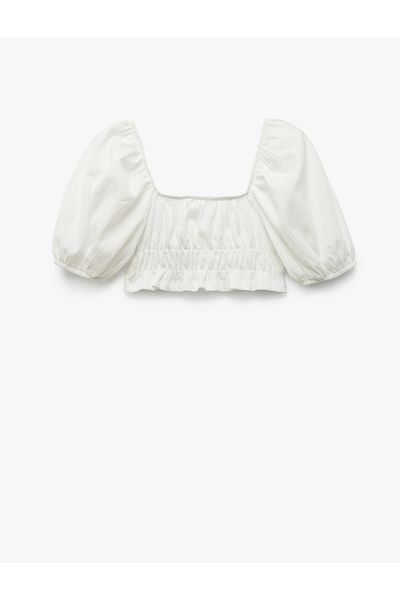 Koton Μπλούζα Crop με τετράγωνο γιακά Gipe με λεπτομέρειες