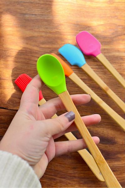 EG75 Set of 5 Colorful Mini Bamboo Spatulas /