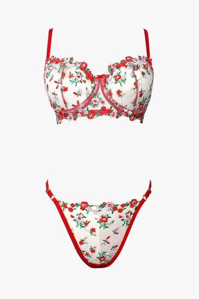 Hollyhocks Set de lenjerie cu sârmă cu flori roșii