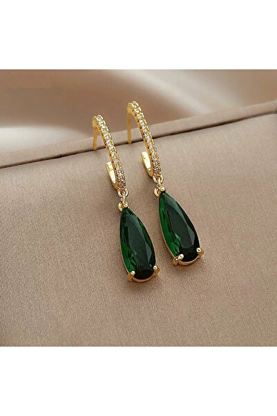 Choice أقراط هويتان E2557 المتدلية من الزركونيوم الأخضر على شكل كمثرى للنساء، أقراط ذهبية اللون، أقراط متدلية للأذن، رسمية