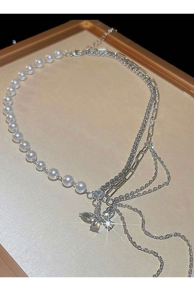 La Saade Y2k Coquette İncili Kelebekli Çoklu Pinterest Kolye