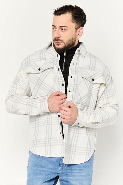 Sovereign Code Men Plaid Jacket Shirt, White