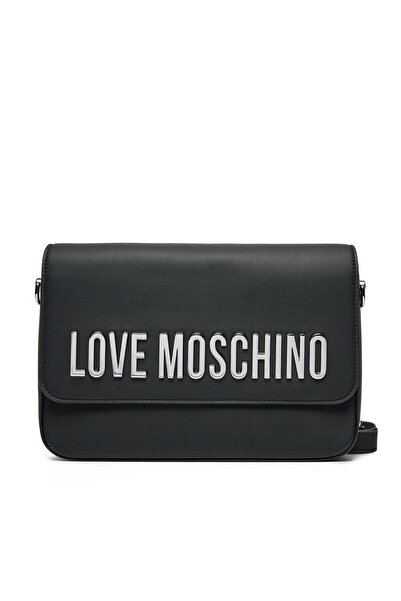 Love Moschino Kadın Deri Üzeri Logo Desenli Fermuar Kapamalı İç bölmeli Siyah...