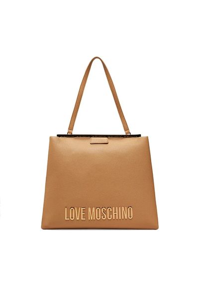 Love Moschino Women's Leather Logo Patterned Zipper Closure Sand Shoulder Bag with Interior Compartment Jc4054Pp1Mlg0-105
