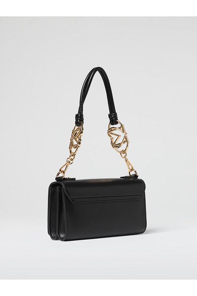 Love Moschino Dámský kožený odnímatelný popruh přes rameno Magnetické zavírání Černá taška přes rameno se zlatým detailem JC4051PP1MLF0