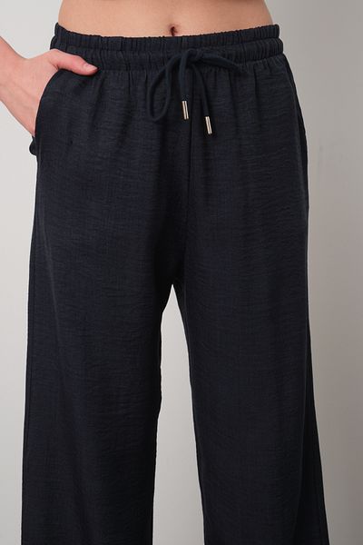 ZERTEX Women's Black Linen Blend Trousers Loose Cut Fit Waist Elastic Comfortable Fit Style Cut