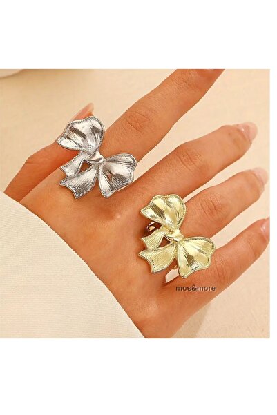 mos&more 2 Çift, Gümüş ve Gold Trend  Fiyonk Ayarlanabilir Çelik Yüzük