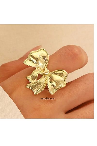 mos&more Gold Trend Bow Adjustable Steel Ring