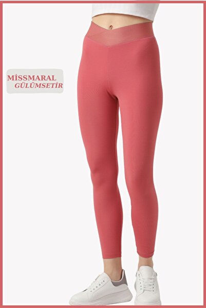 missmaral Women's High Waist Dried Rose Ankle Length Leggings Special Production Cross Belt Detailed 1011