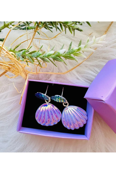 MERMAID El Yapımı Yanar Döner Mor Renk Deniz Kız Çivili Kız Çocuk Küpesi