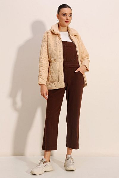 modaserdem 5182 Plush Detailed Oversize Puffer Jacket - Beige