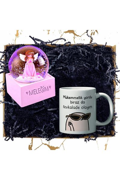 rk tasarım My Angel of Luck Color Changing Lighted Snow Globe & Fun Special Design Printed Mug