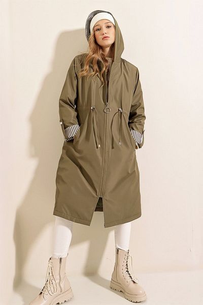 You&More Ahes Shopping 9091 Buy Drawstring Hooded Trench Coat - Khaki