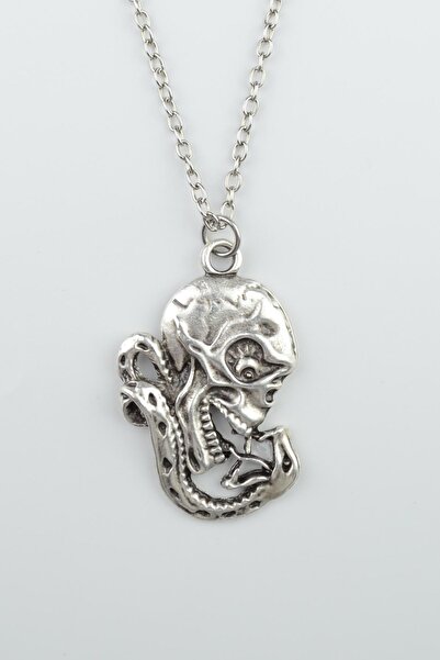 Bu Farklı Yılan - Kuru Kafa - Venom Gümüş Kaplama Düz Zincir Kolye