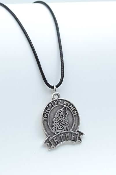 Bu Farklı Tengri Biz Menen Göktürkçe Gümüş Kaplama Deri İp Kolye