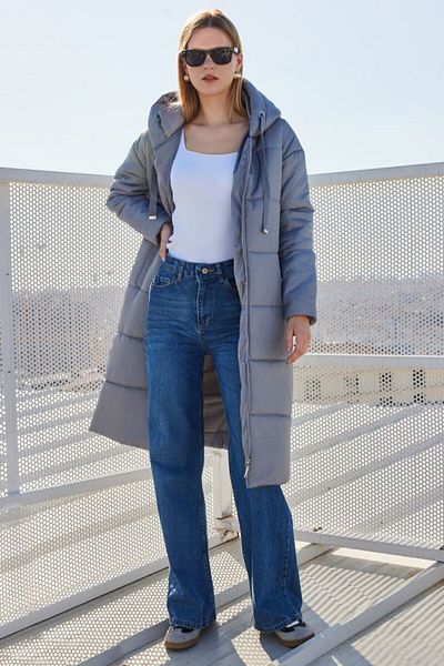 modaserdem    5120 Hooded Long Puffer Jacket - Gray
