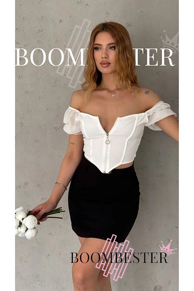 BoomBester Bluză crop cu mânecă scurtă - șifon și fermoar, țesătură otomană