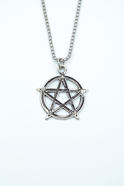 Bu Farklı Pentagram Yıldızı Gümüş Kaplama Örme Zincir Kolye