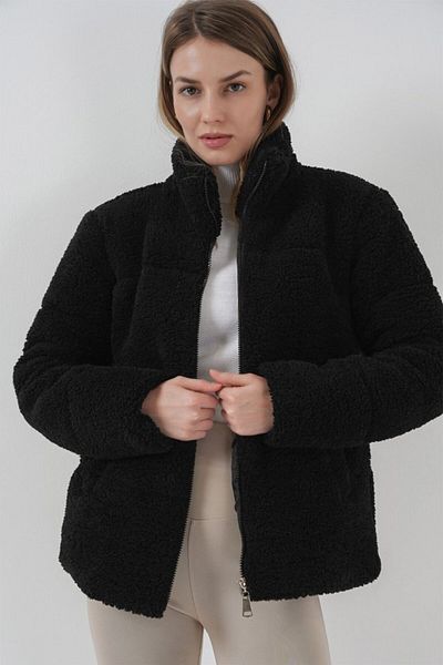 MRA Fashion 5178 Lined Plush Coat - Black