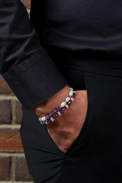 Ssilhoutte Doğaltaş Love, Peace & Protection: Pearl, Amethyst, Hematite & Pink Quartz Bracelet