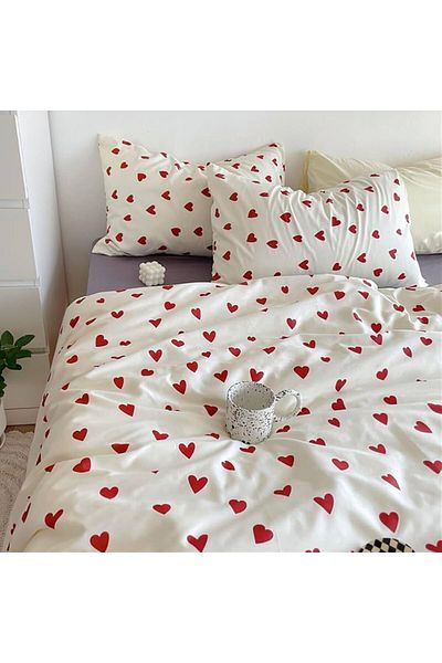 sedali home Σετ Παπλωματοθήκης Heart Double (Παπλωματοθήκη + Μαξιλαροθήκη)