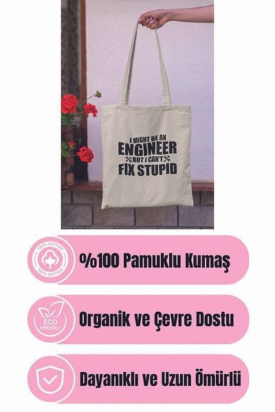 qoeuyl boutique I Might Be an Engineer Engineer Gift Printed 100% Cotton Raw Cloth Beige Bag