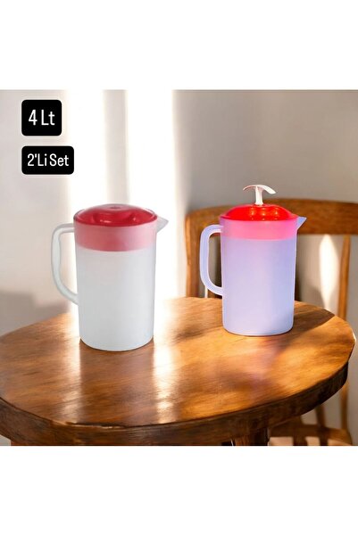 Metler Jumbo Alman Plastik Su Sürahi+Yuvarlak Yayık Ayran Sürahi 2'Li Set 4 Lt