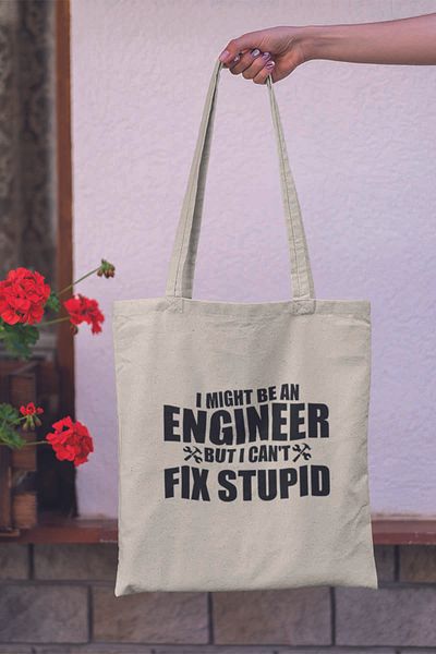 qoeuyl boutique I Might Be an Engineer Engineer Gift Printed 100% Cotton Raw Cloth Beige Bag