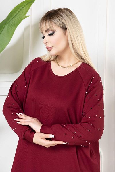 EMEZ Burgundy Blouse with Pearl Sleeves