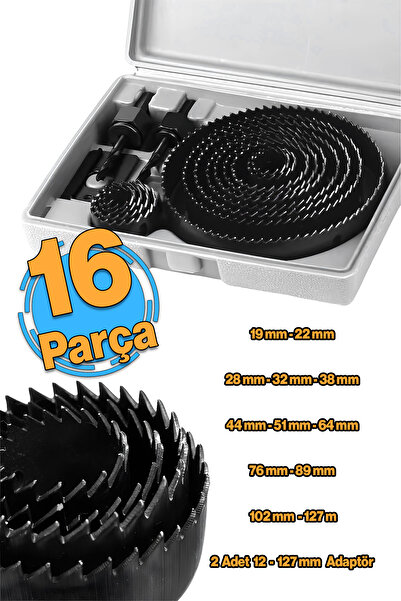 Badem10 Ahşap Panç Seti Duvar Buat Alçıpan Kartonpiyer Delme  Adaptör Takımı 16 Parça Delik Açma Testeresi