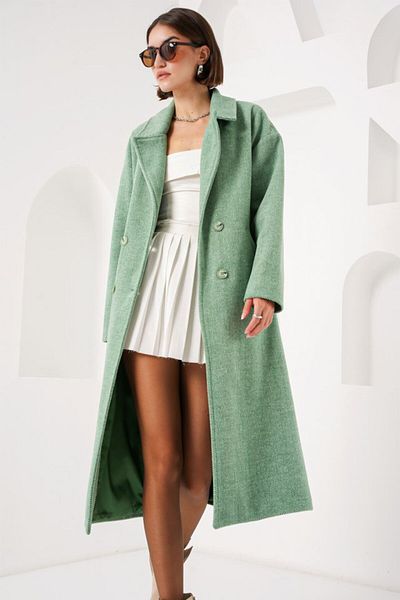 modaserdem Green Oversize Wide Cut Woolen Long Stamp Coat 9113