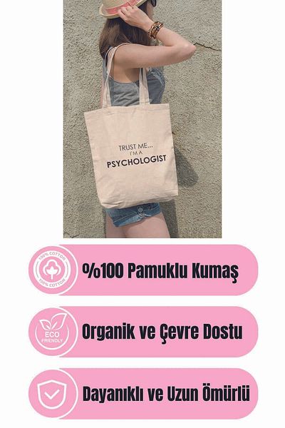 qoeuyl boutique Psychologist Printed Cotton Raw Cloth Beige Bag