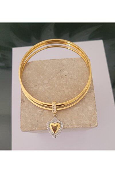 Ankı Kadın 316 L Paslanmaz Çelik Anti Alerjenik 3'lü Çelik Ajda Bilezik 22 Cm...