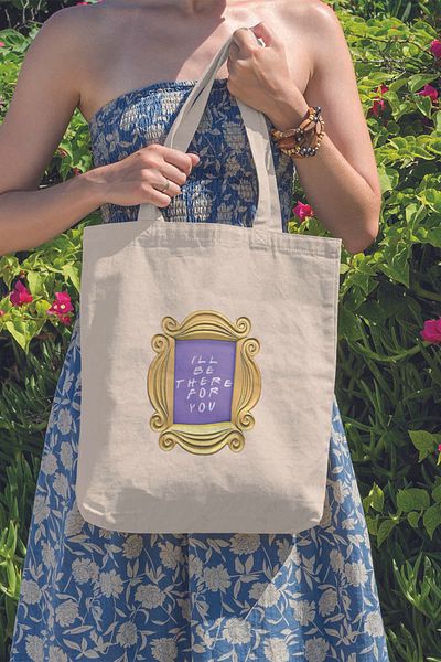 qoeuyl boutique 100% Cotton Raw Beige Friends Printed Bag