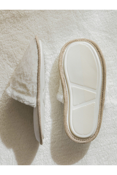 LC Waikiki Ecru Λούτρινες Γυναικείες Παντόφλες Σπιτιού