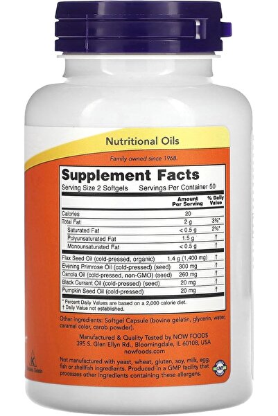 Now Foods Omega 3-6-9 Vitamin, 1000 Mg 100 Softgels