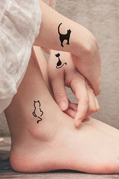 BiWini Minimal Kedi Geçici Dövme Tattoo Bilek Kol Bacak Ve Göğüs Arası Erkek Kadın