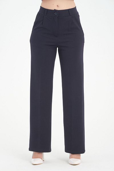 ZERTEX Navy Blue Women'sPalazzoTrousers -OversizeCut, High Waist Belt and Rubber Detailed Crepe