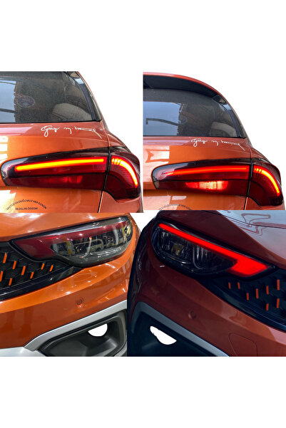 Fiat Egea Sedan Ve Cross Uyumlu  Ön Ve Arka Far Sticker Set Kırmızı