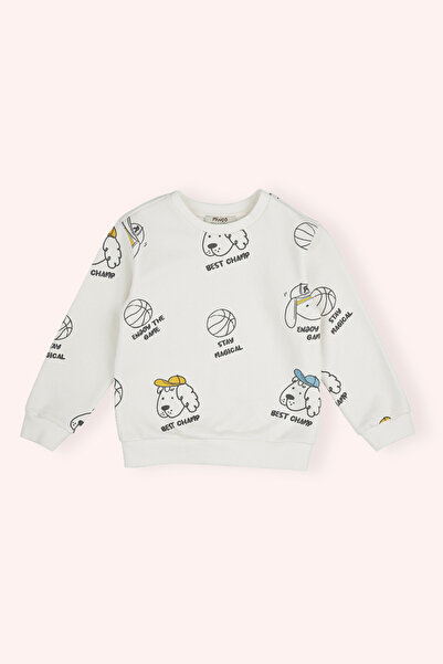 Panço Erkek Bebek Baskılı Ekru Sweatshirt