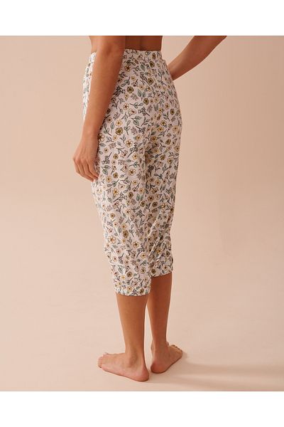 La Vie en Rose Sunflower Print Cotton Fitted Capris